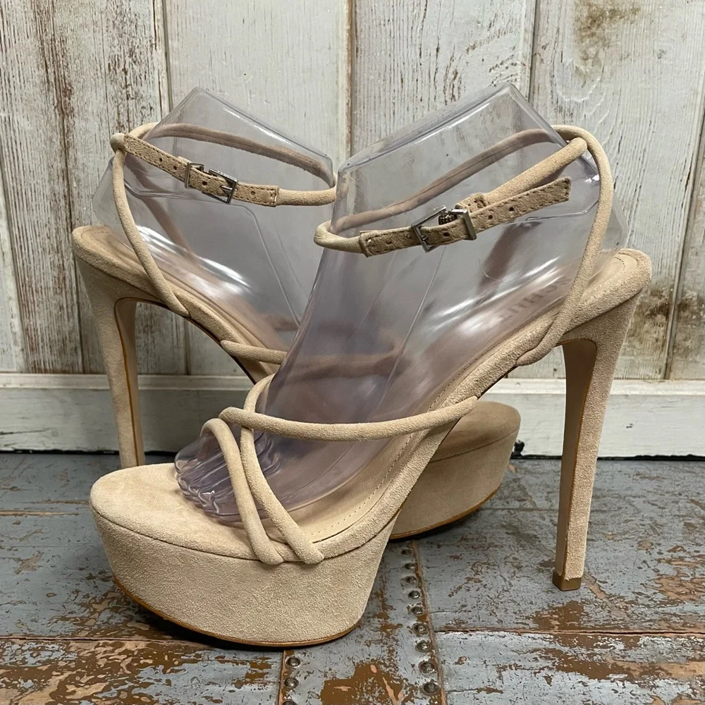SCHUTZ Platform Nude Suede Strappy High Heels